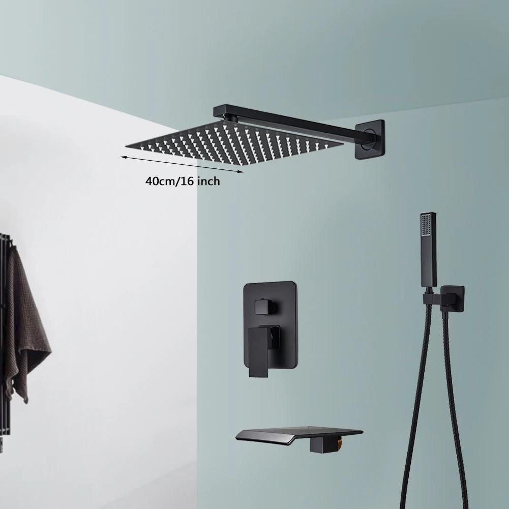 Black Rainfall Shower Kit
