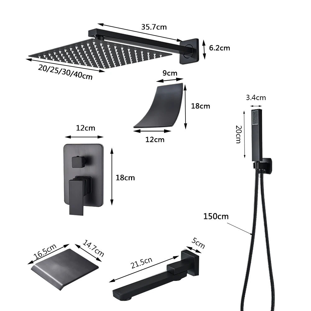 Black Rainfall Shower Kit