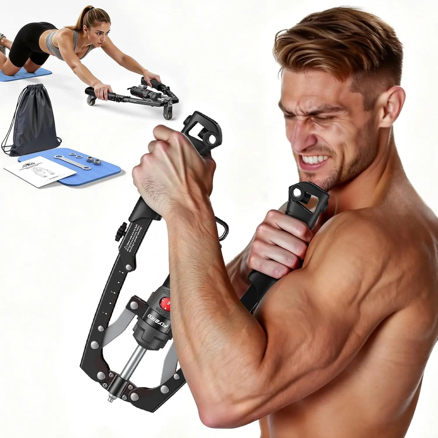 3-in-1 Arm Trainer with Ab Roller Wheel