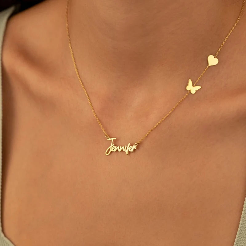 Personalized Customized Butterfly Heart Necklaces