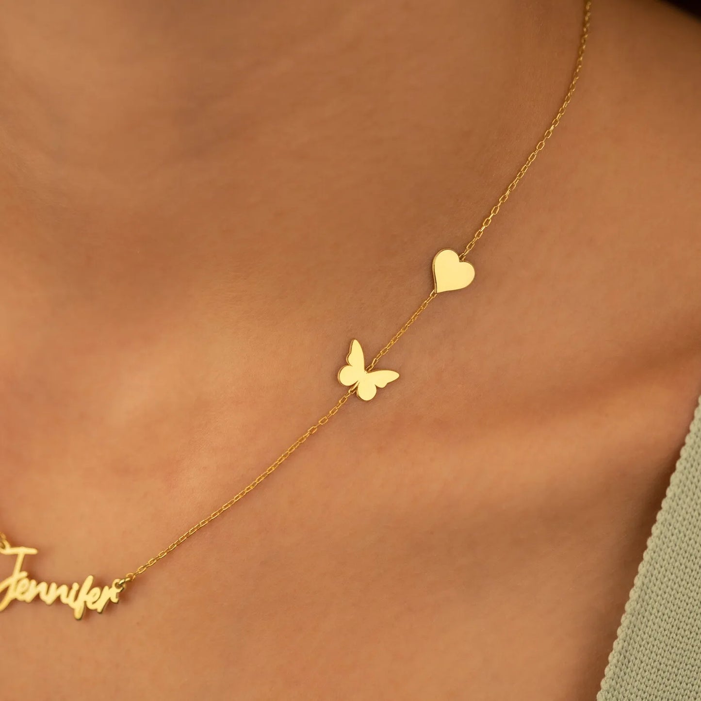 Personalized Customized Butterfly Heart Necklaces