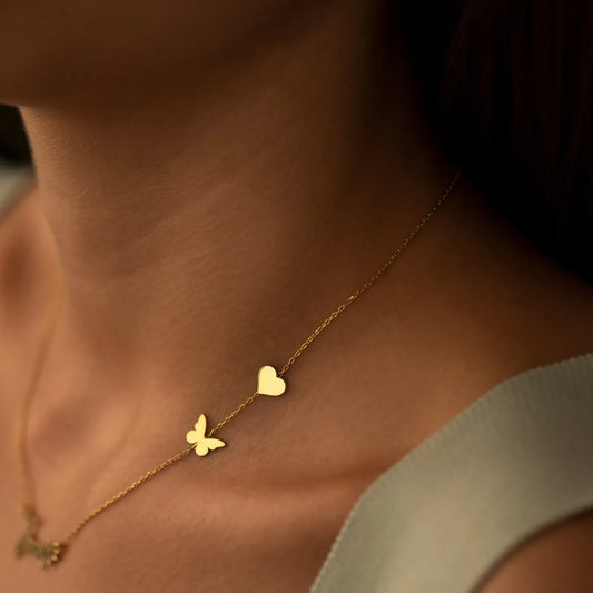 Personalized Customized Butterfly Heart Necklaces