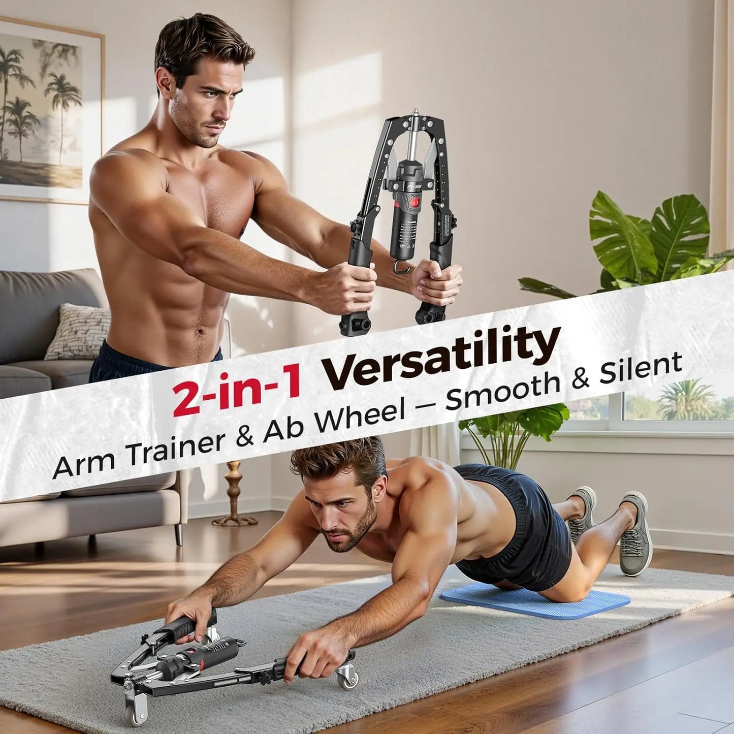 3-in-1 Arm Trainer with Ab Roller Wheel