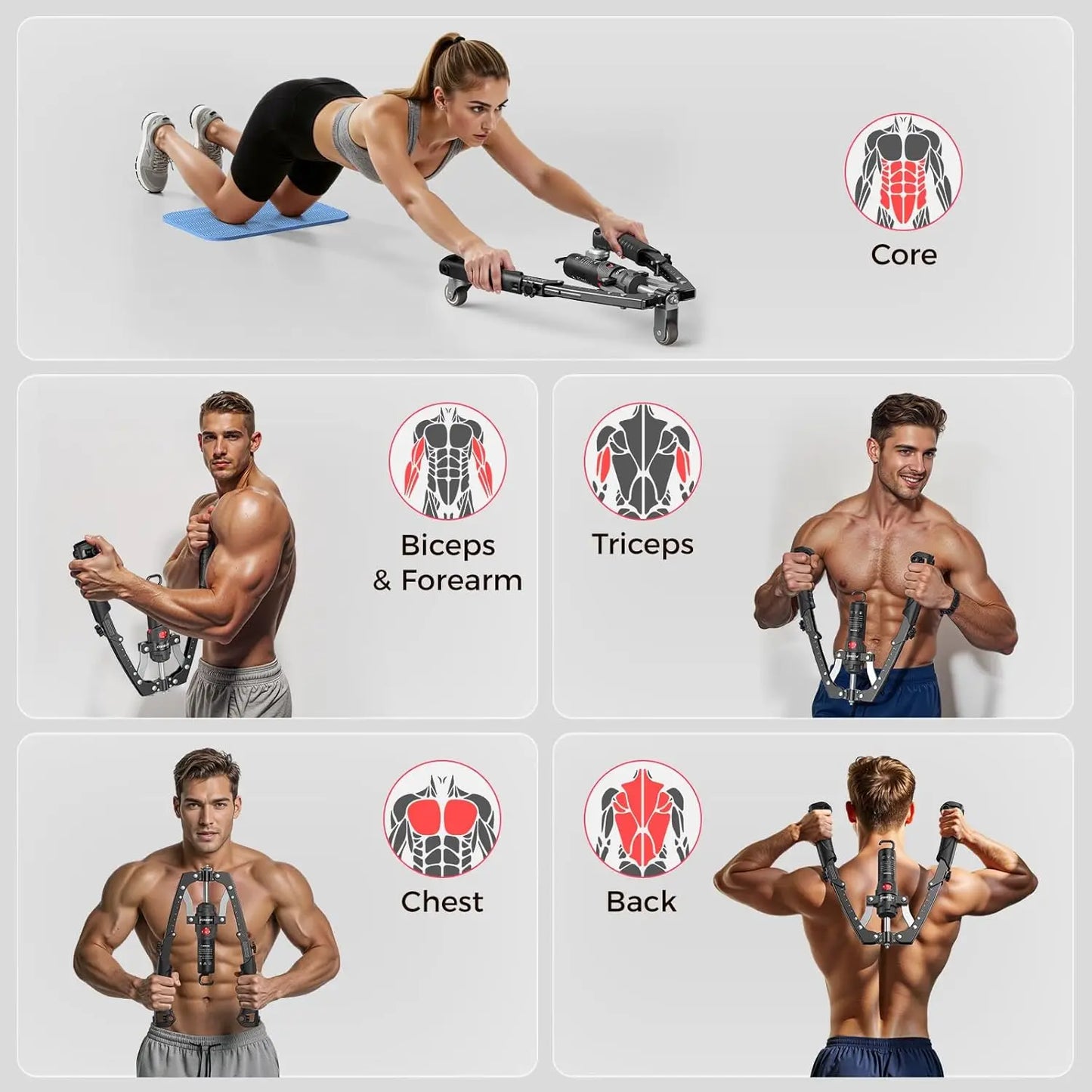 3-in-1 Arm Trainer with Ab Roller Wheel